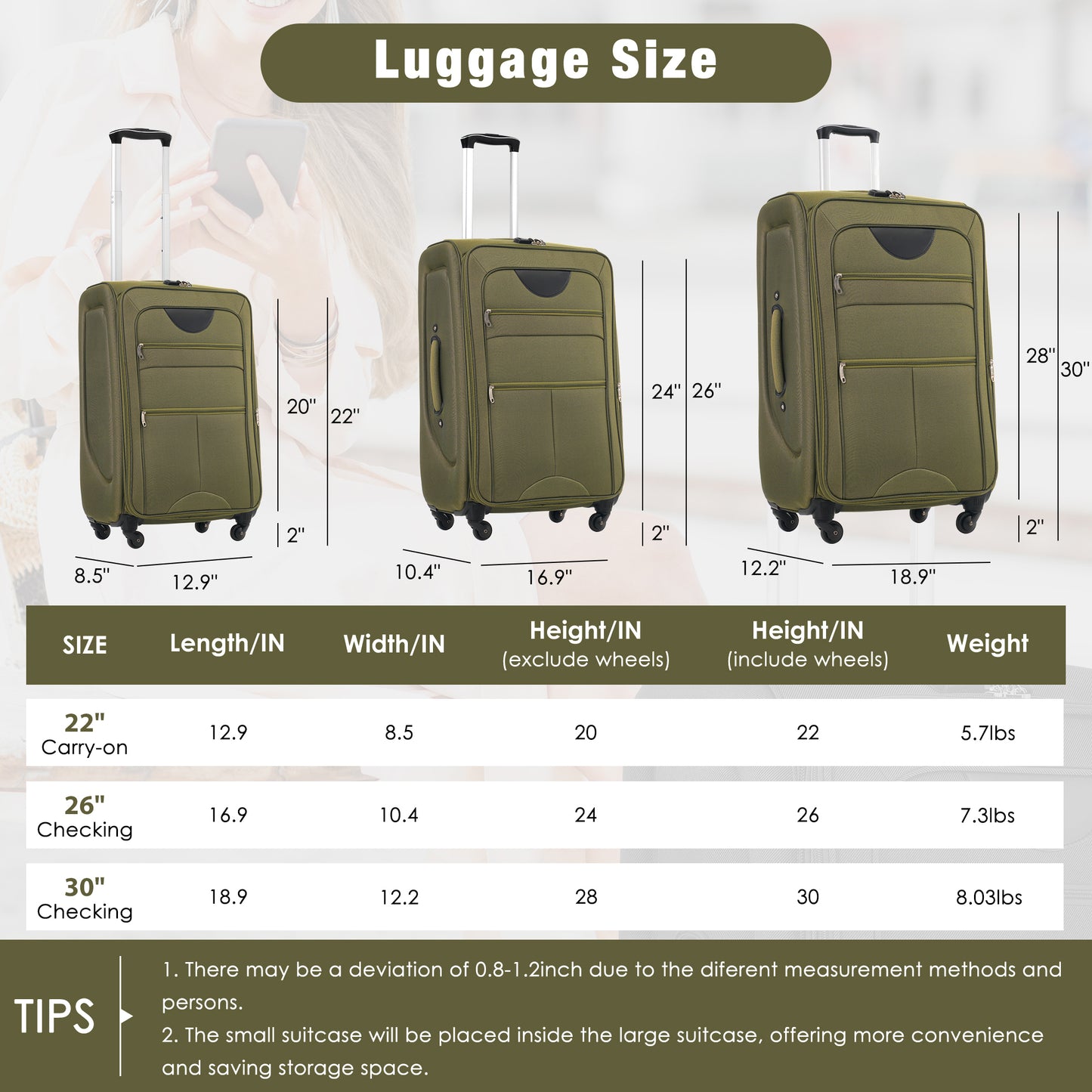 Expandable Softside Luggage Set with Duffel Bag - Army Green