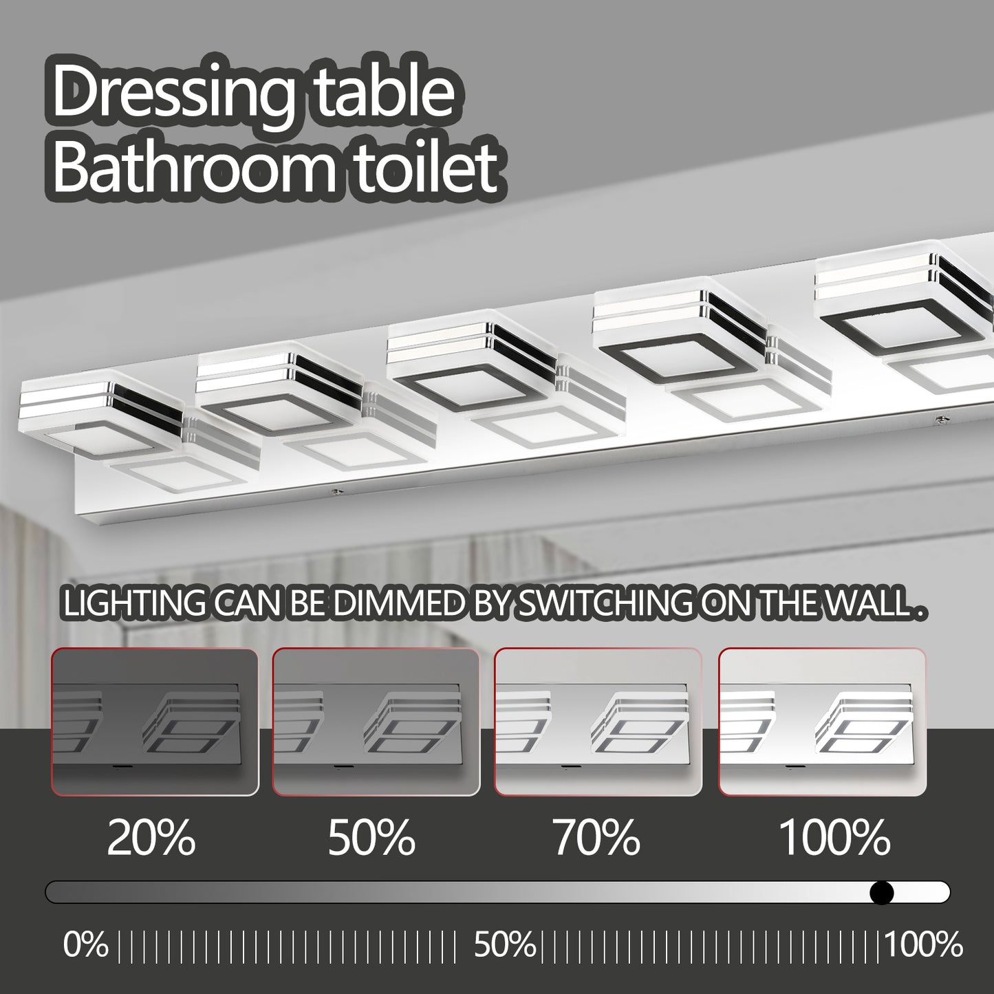 39-Inch Modern Chrome LED Vanity Light with Acrylic Lampshades