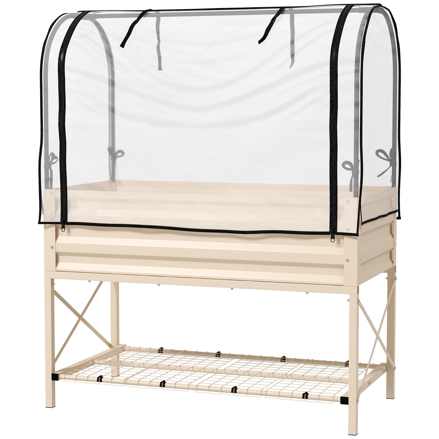 Raised Garden Bed with Cover and Legs - Metal Elevated Planter Box for Vegetables, Cream