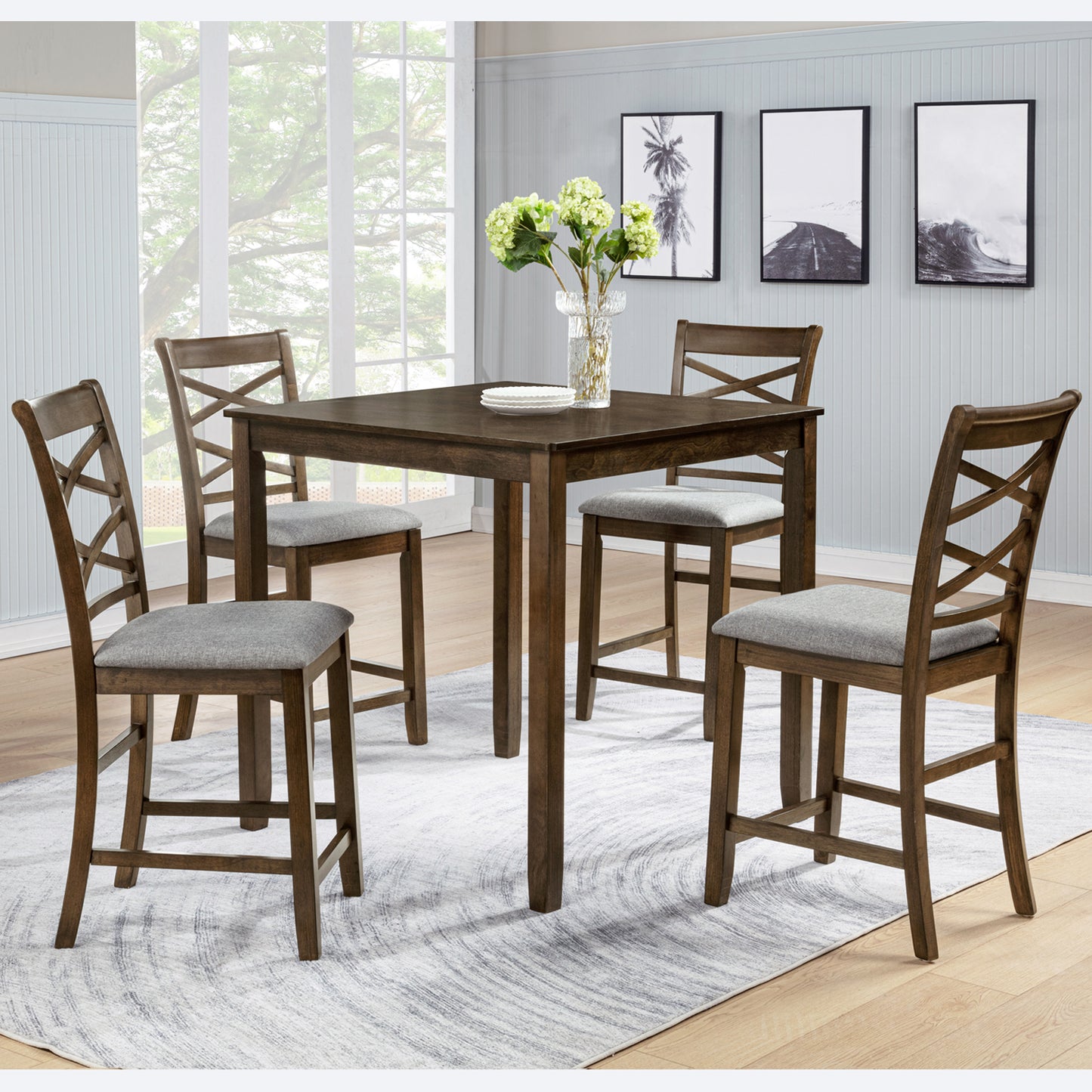 Set of 4 Walnut Counter Height Dining Chairs with Padded Seats