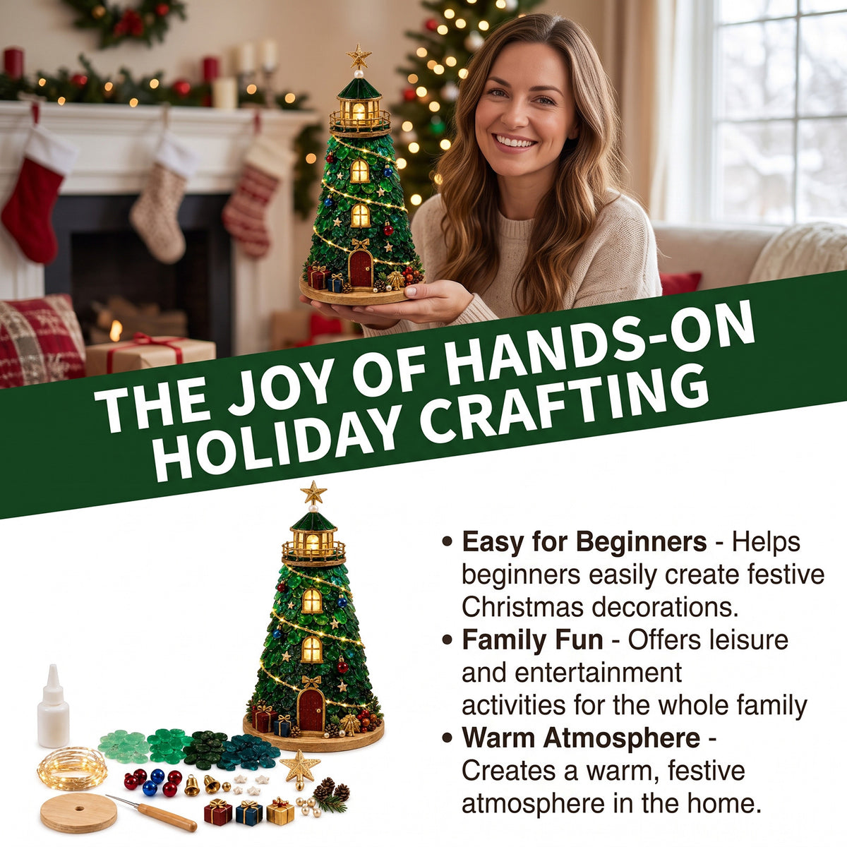 Santa Claus Glass-Textured Lighthouse Holiday Ornament Kit - All Styles