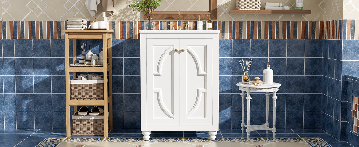Modern 24" Bathroom Vanity with Ornate Design & Soft-Close Hinges - White