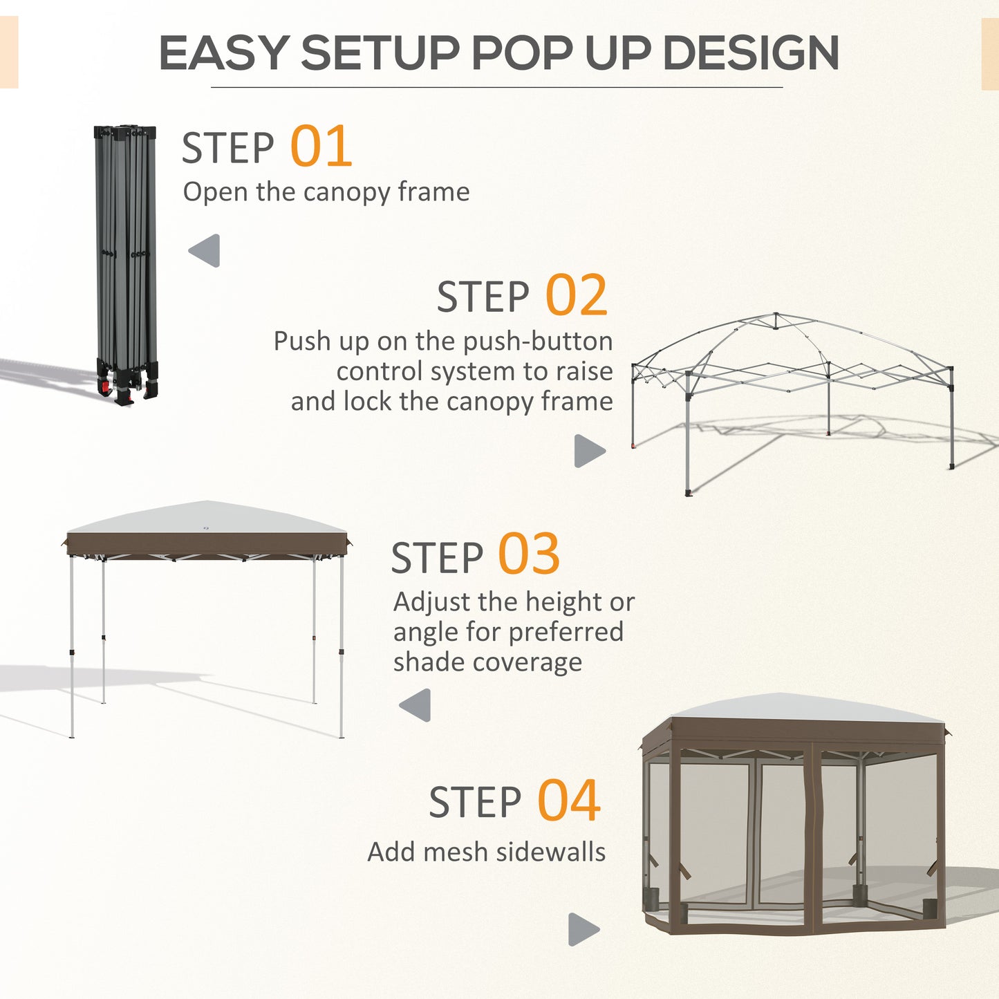 10x10 Pop Up Canopy Tent with Netting - Height Adjustable, Cream