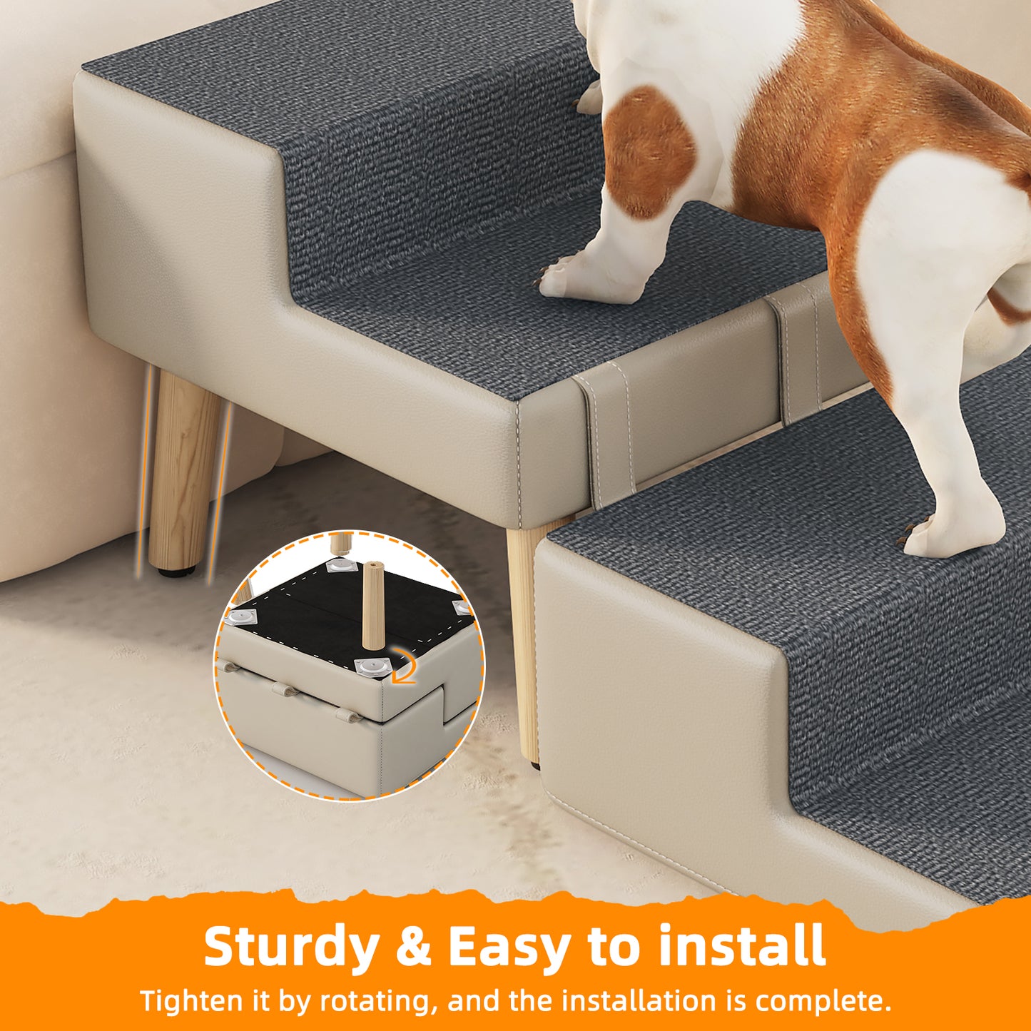 Foldable 4-Step Dog & Pet Stairs Ramp for Sofa Bed - Support Up To 220lbs