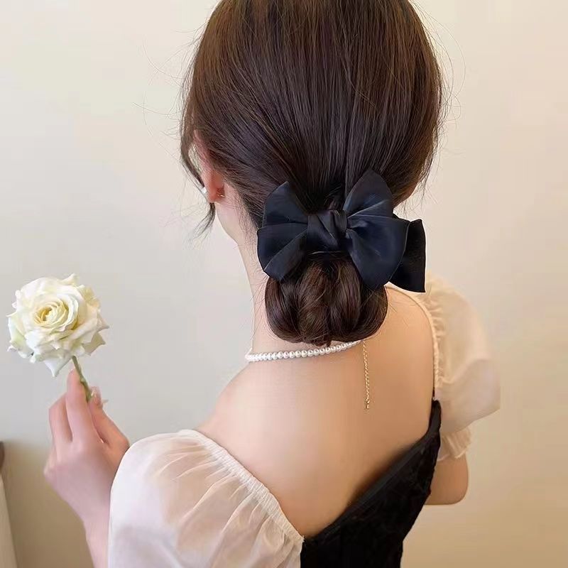 Elegant Bow Bun Grip Hair Accessory for Women - Black, Champagne, Red