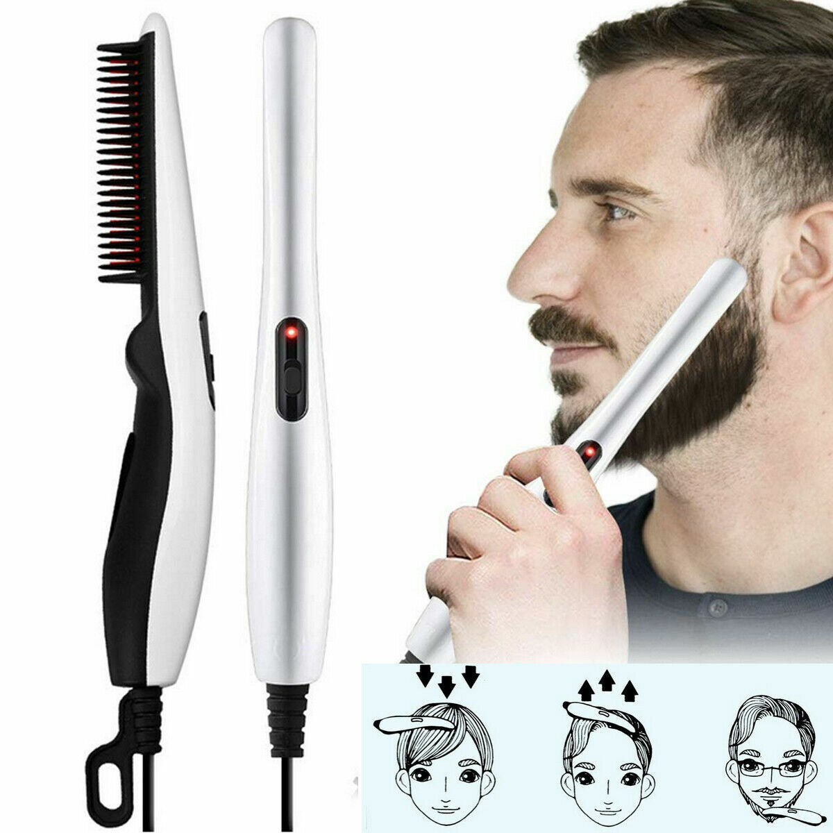 Electric Beard Straightener Comb - Portable Heated Hair Styling Brush