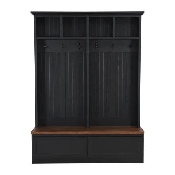 Farmhouse 4-in-1 Hall Tree With Wood Grain Bench, Mudroom Versatile