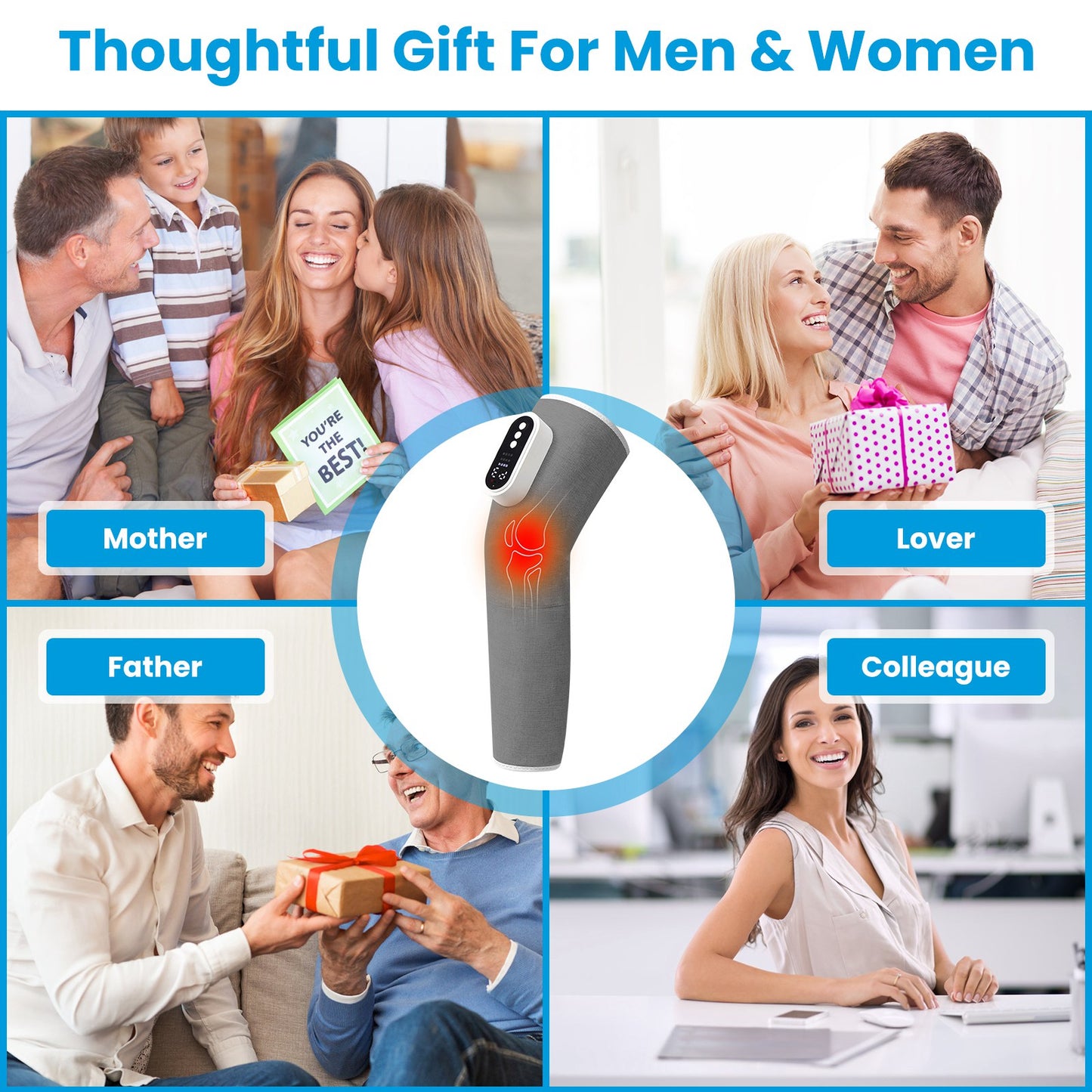 Cordless Leg Massager with Heat & Air Compression - Adjustable Calf Wrap
