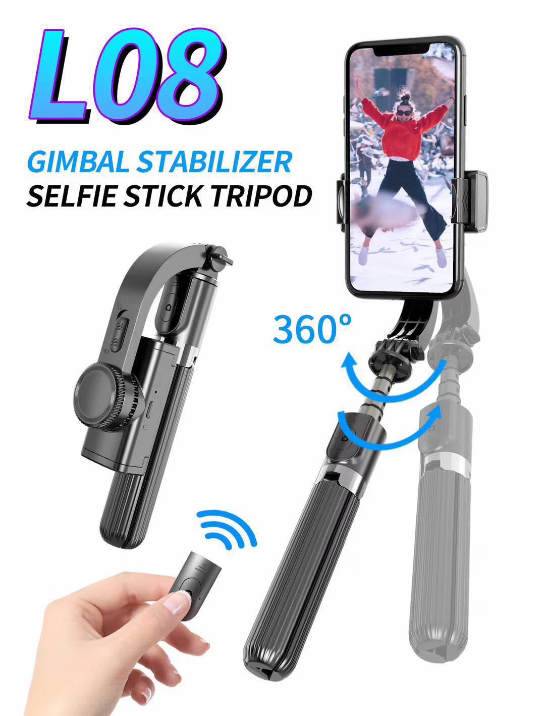 Selfie Stick Tripod with Gyroscope Support for iPhone and Android - Black & USB