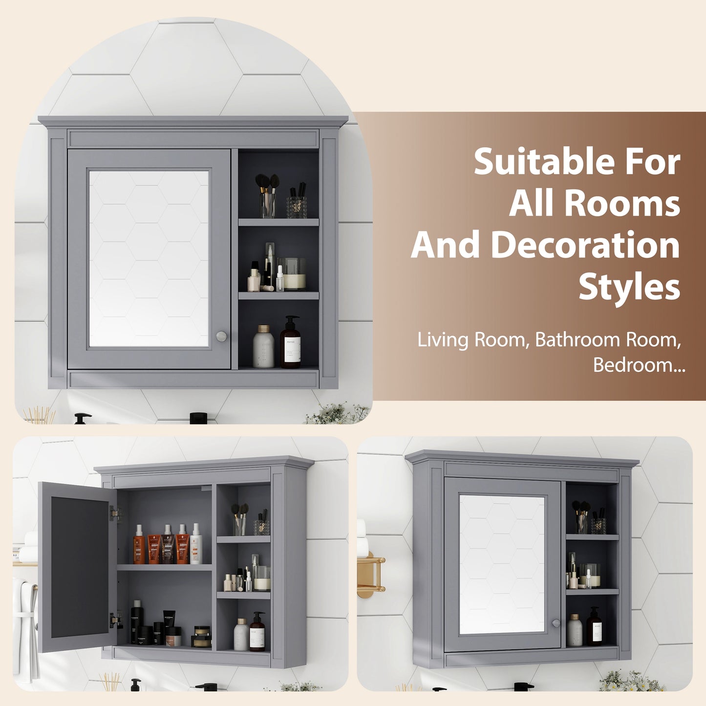 30 X 28 Medicine Cabinet, Wall Mounted Bathroom Storage Modern