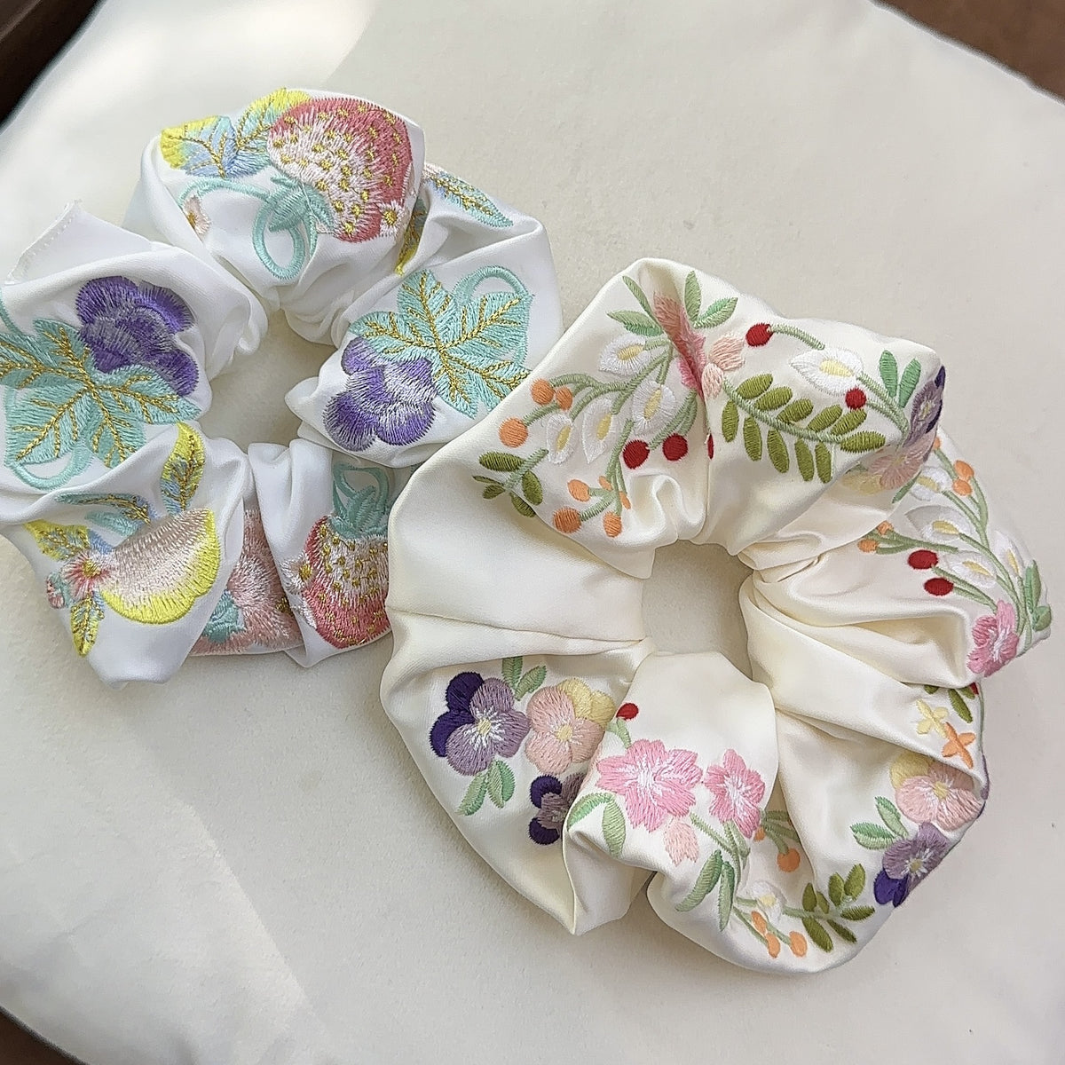 Embroidered Hair Ring - Chinese Style Fabric