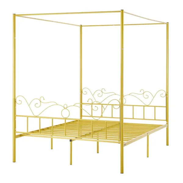 Sturdy Canopy Bed Frame with Storage Space - Queen Size