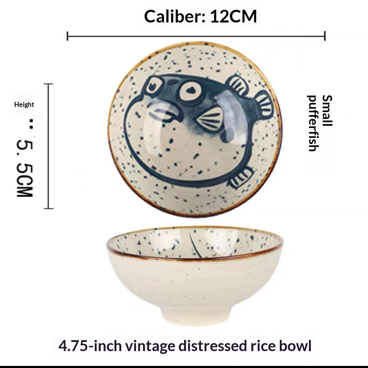 Japanese-Style Ceramic Tableware Retro Sesame Dot Pattern Bowl - Home Kitchen