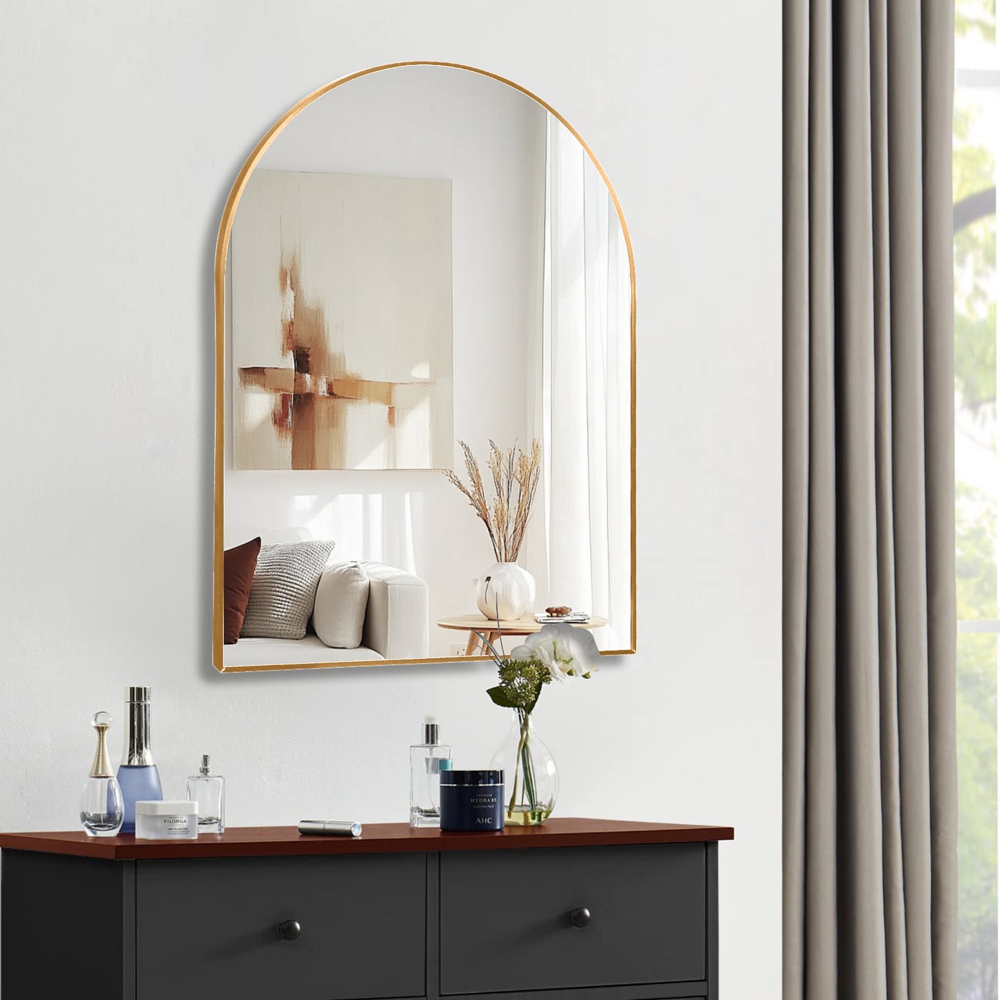 30x40 Inch Gold Metal Framed Arched Bathroom Mirror