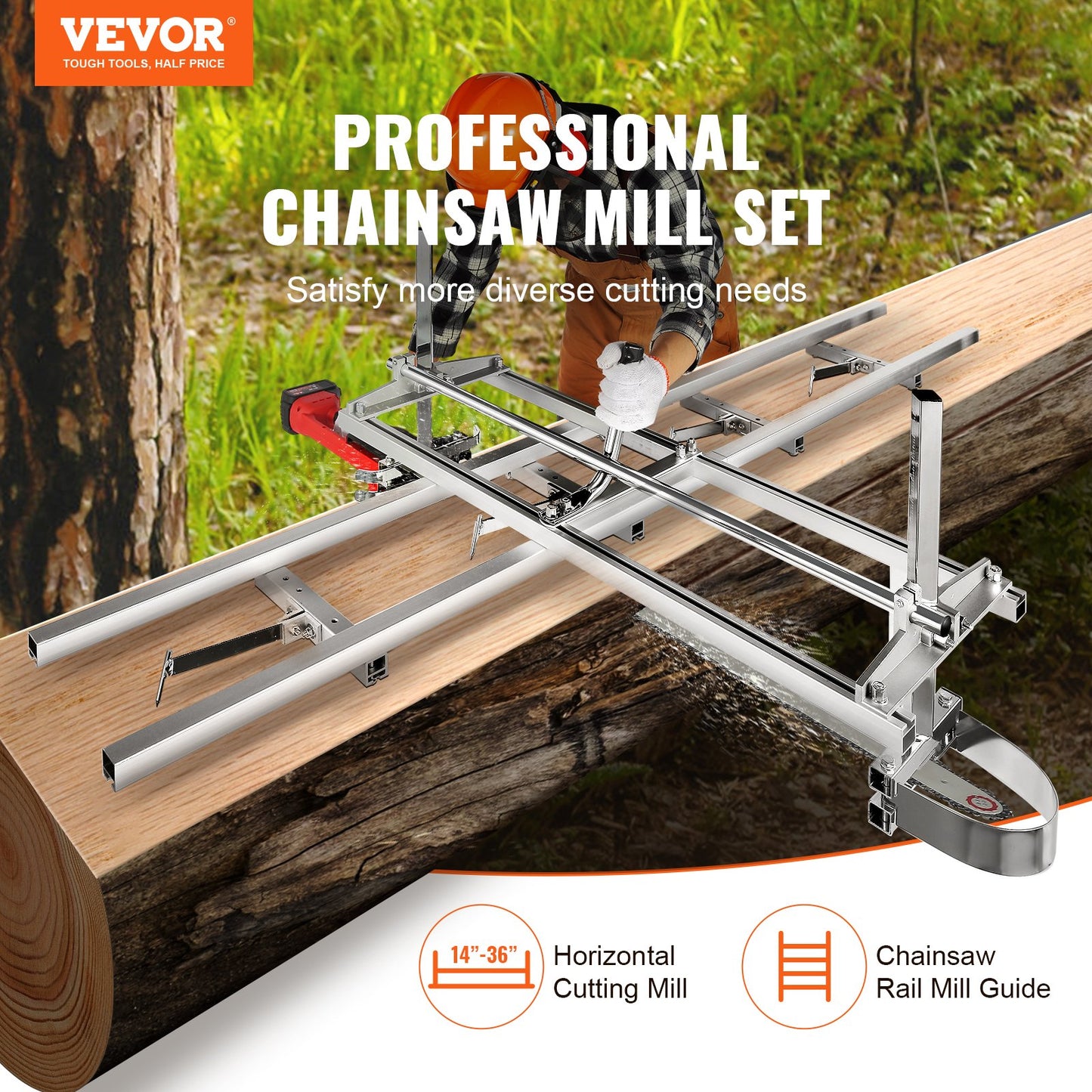 Portable Chainsaw Mill & Rail Guide System 14-36 Inch for Woodworking