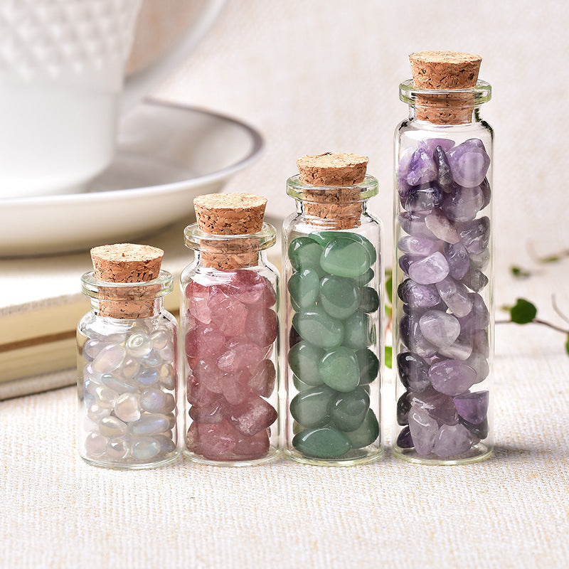 Natural Gravel Glass Wishing Bottle - Crystal Mineral Home Decor