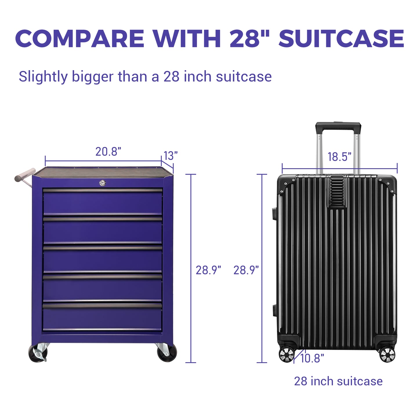 20-Inch Purple Steel Rolling Tool Chest with 5 Drawers & Ball Bearing Slides