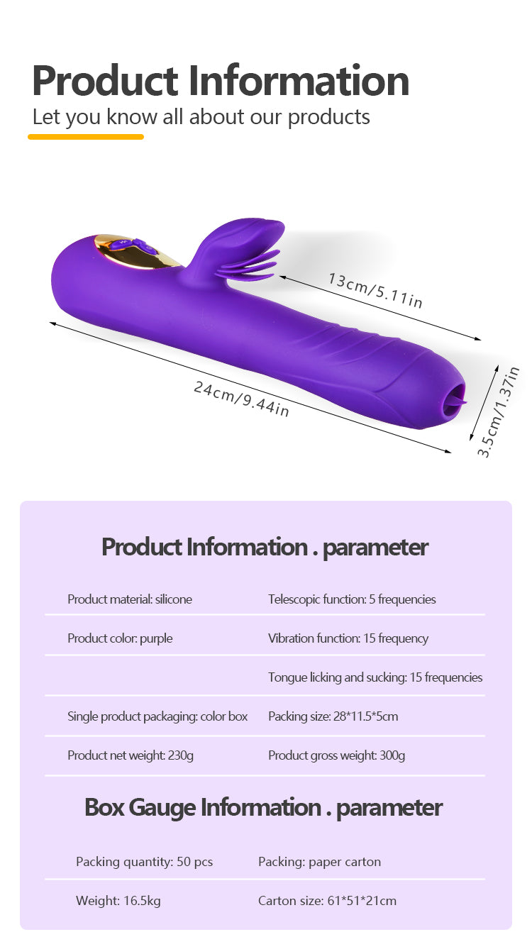 Rechargeable Thrusting Dildo Vibrator - G Spot & Clitoral Stimulator - Purple