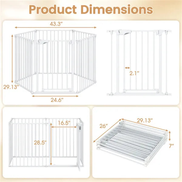 Expandable Baby & Pet Safety Gate - 34.5 to 154-Inch, 270° Rotatable Barrier, White