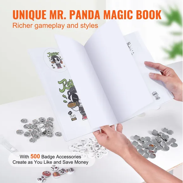 Button Maker Machine with 500 Button Parts & Panda Magic Book