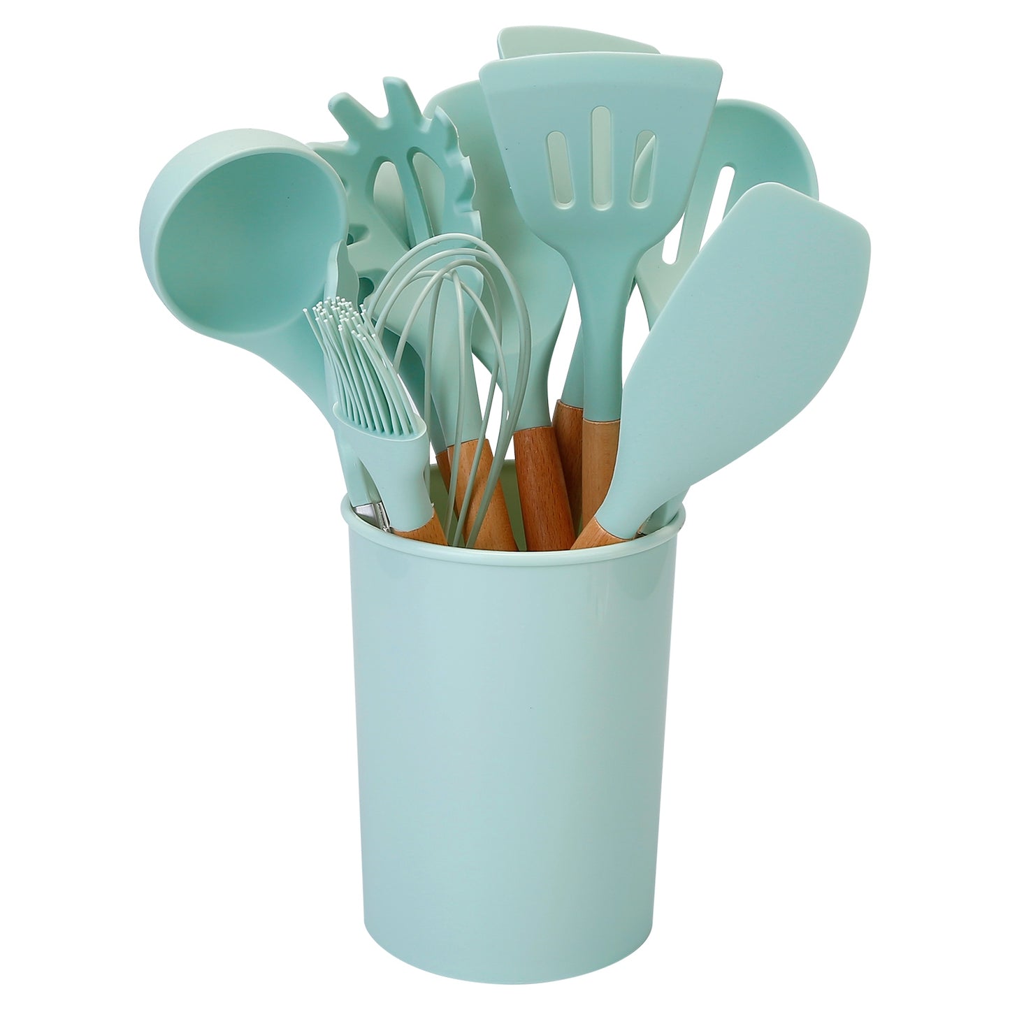 11-Piece Silicone Cooking Utensil Set with Wooden Handles