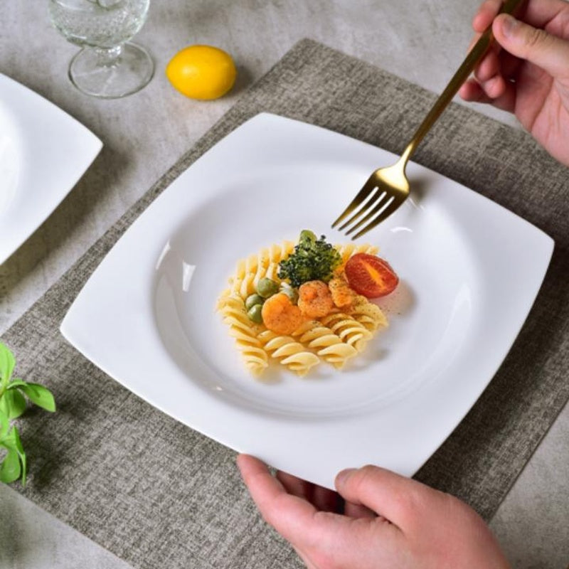 9.5-Inch Square Soup Plate Set - 6 Pieces of White Bone China