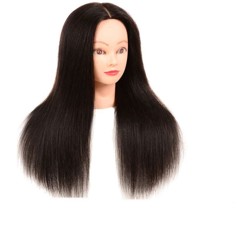 Real Hair Styling Head for Haircut Perm & Dye - Black with Makeup