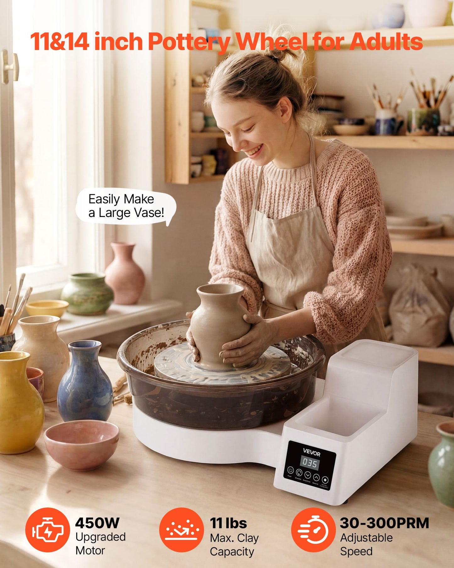 Electric Pottery Wheel for Beginners 11 & 14 Inch Turntables 450W with Foot Pedal