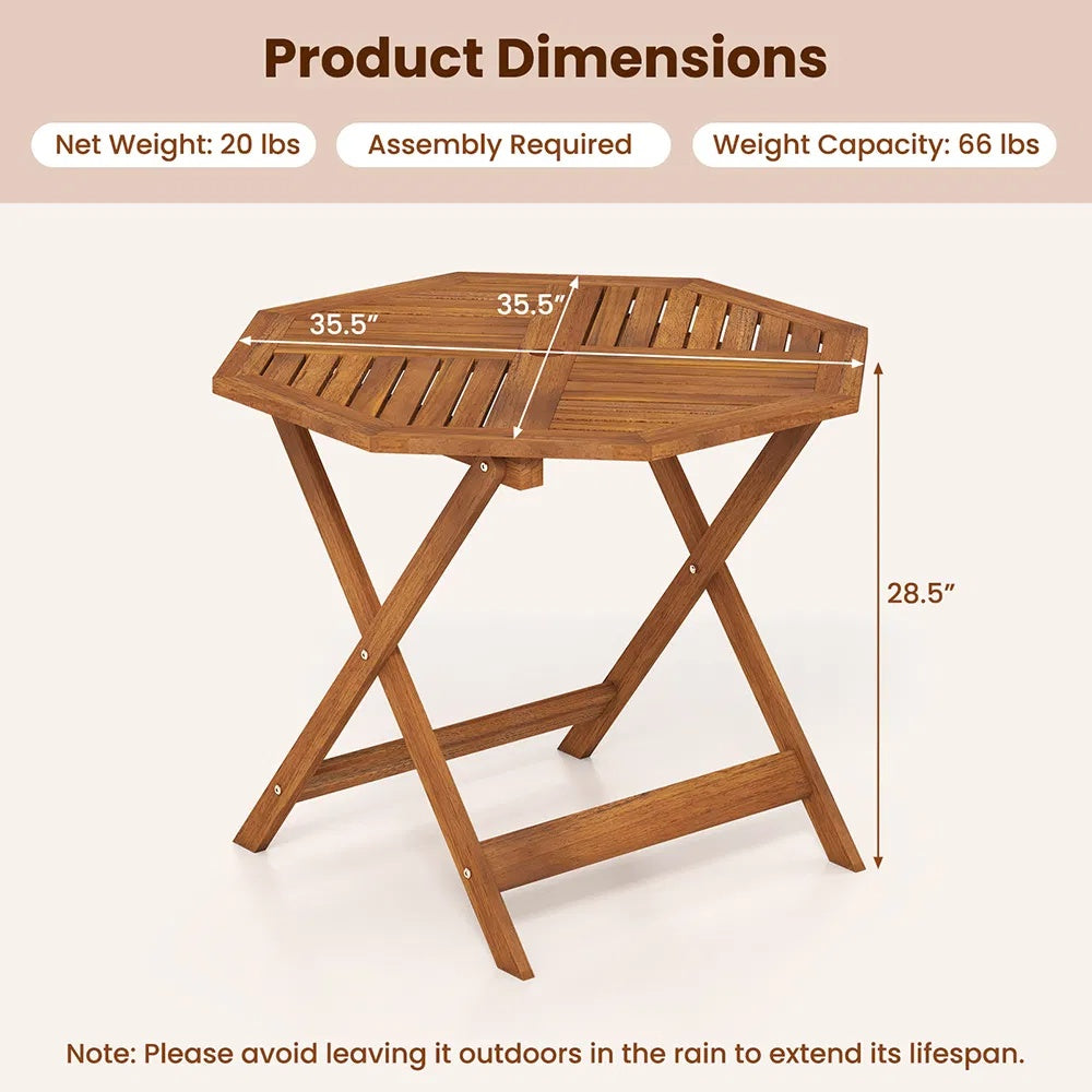 35.5 Inch Solid Wood Octagon Patio Dining Table with Umbrella Hole
