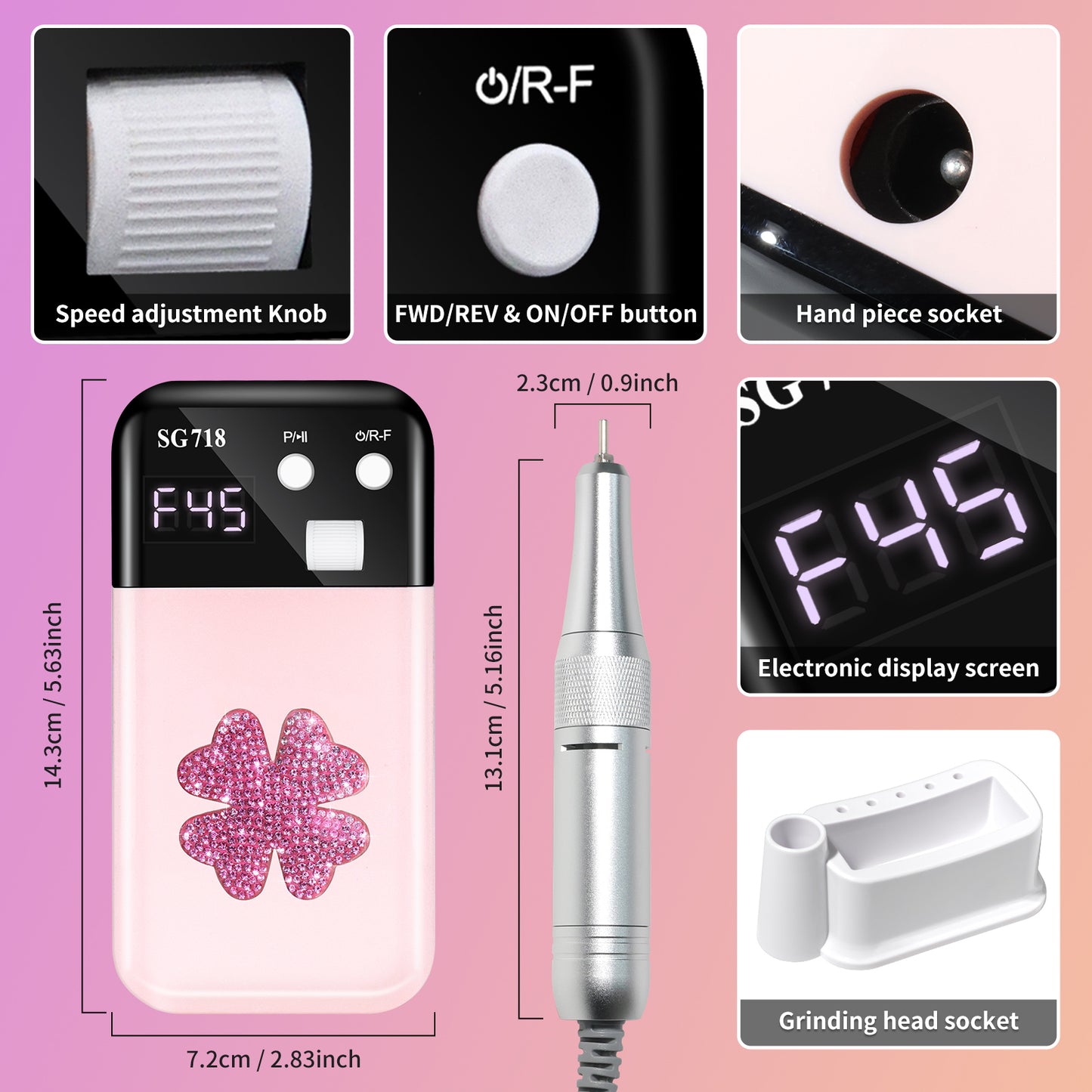 Professional Rechargeable Nail Drill 45000 RPM - Electric File for Gel Nails