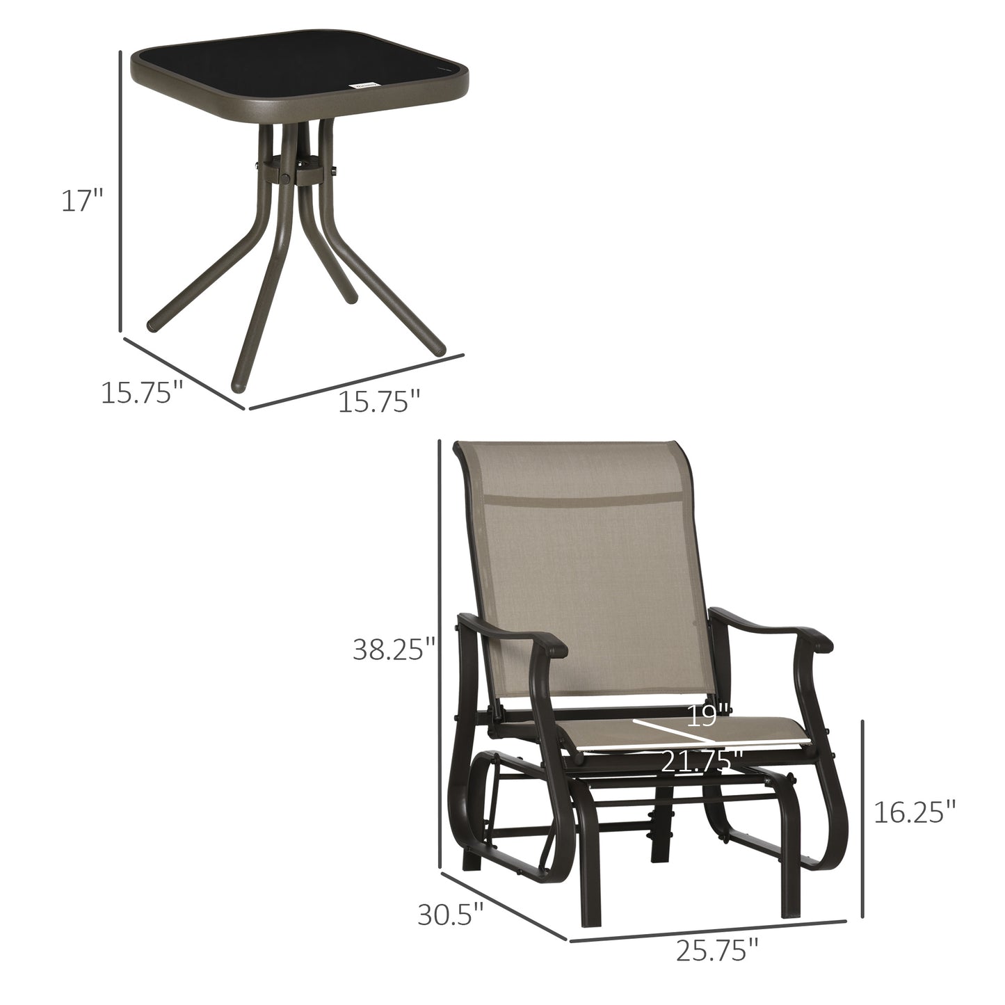 Outdoor Gliding Chairs Set with Table - Durable Gray Rocking Chairs
