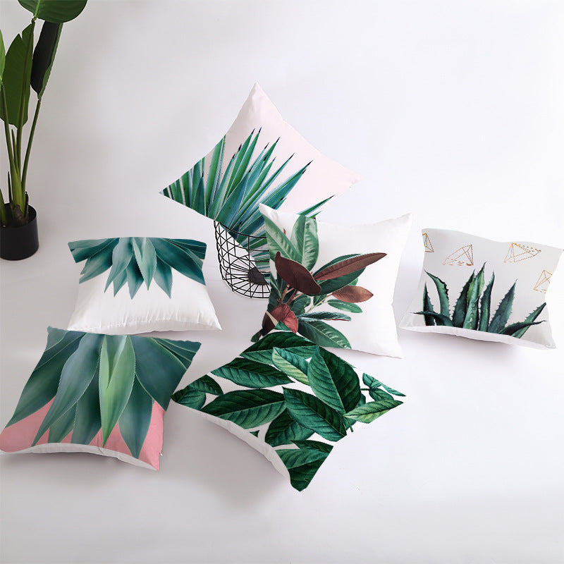 Peach Skin Sofa Pillowcase 45x45cm - Floral Plant Pattern Home Decor