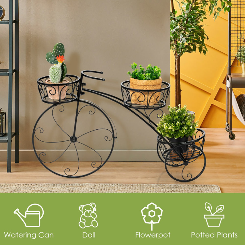 3-Tier Metal Tricycle Plant Stand with 3 Shelves for Indoor & Outdoor Garden