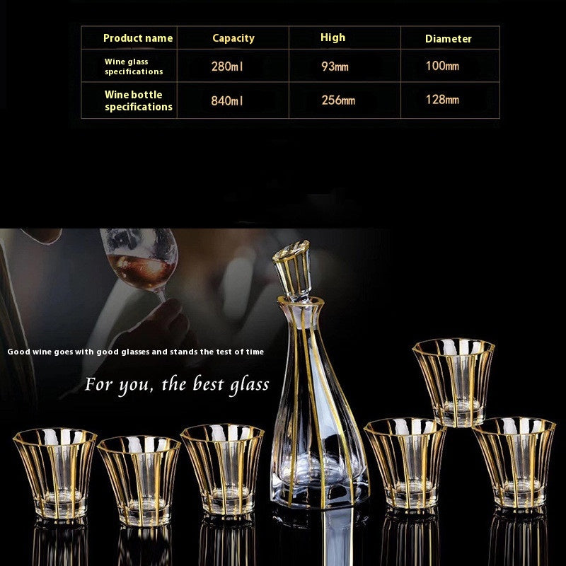Crystal Glass Whiskey and Wine Set - Creative Gold Finish, 7-Piece Home Barware