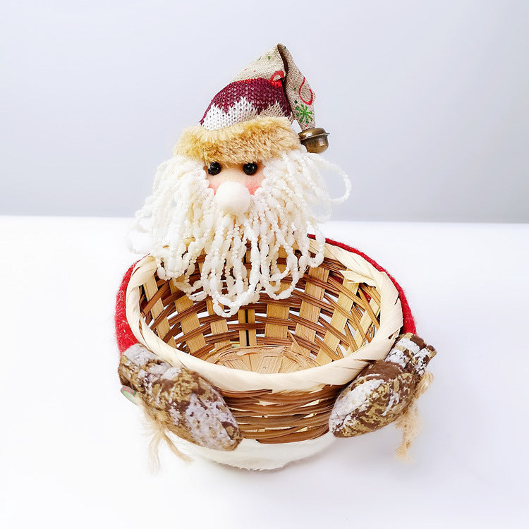 Christmas Decoration Storage Basket with Santa Snowman Elk Candy Holder