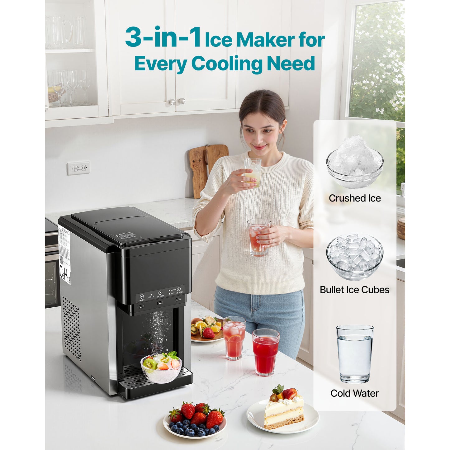 Countertop Ice Maker with Water Dispenser and Ice Storage – Fast 7-Minute Ice, 35L Capacity