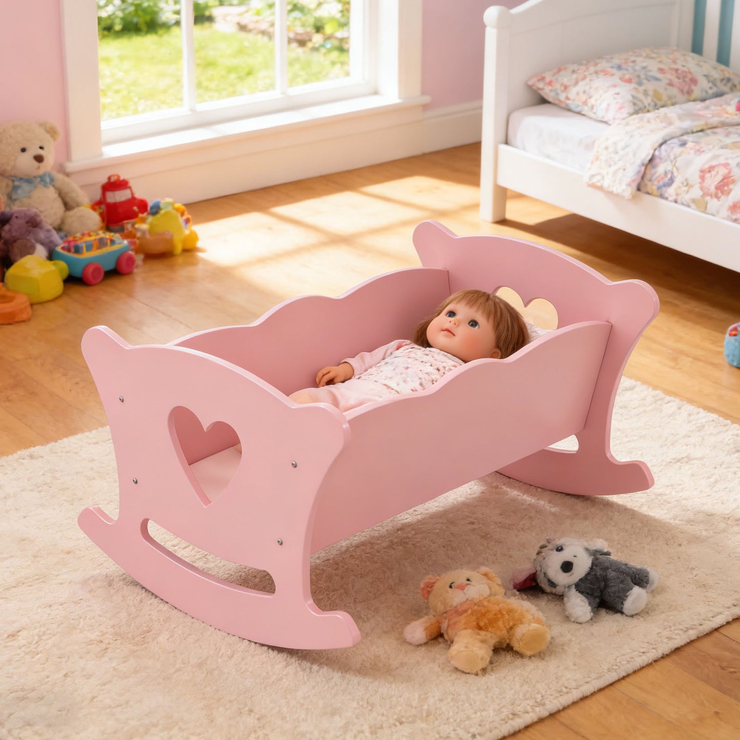 Wooden Cradle For 20 Inch Dolls Kids Role Play Easy Assembly Baby