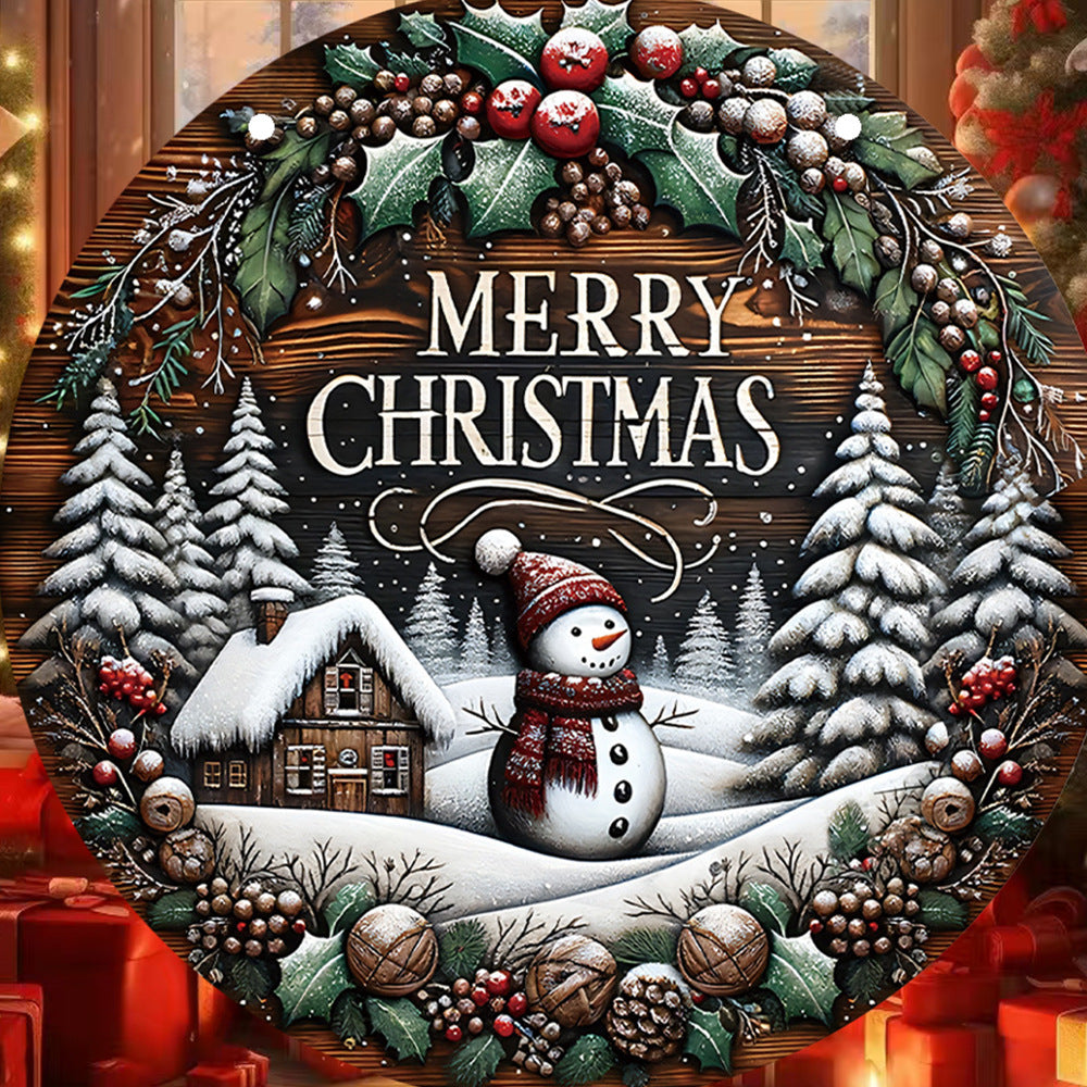 Wooden Christmas Snowman Wall Decor Outdoor Porch Sign Berry Snowman 20x20cm