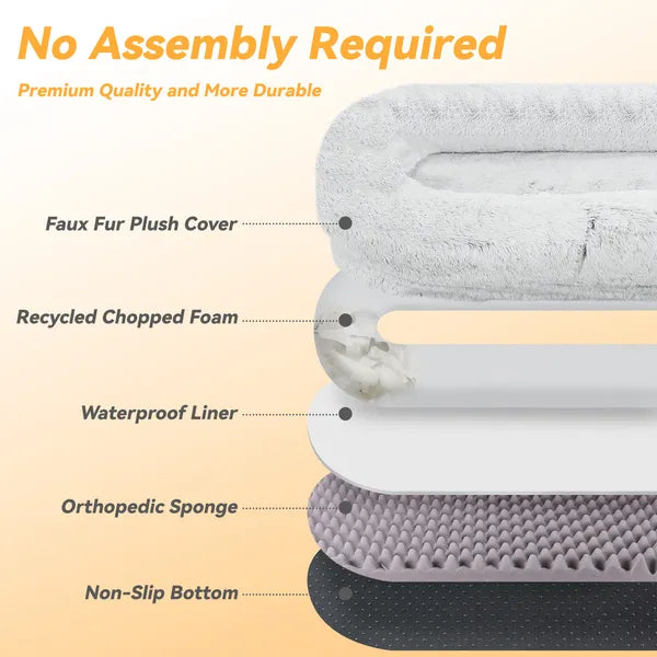 Large Human Dog Bed with Faux Fur Cover, Orthopedic Napping Pillow & Blanket