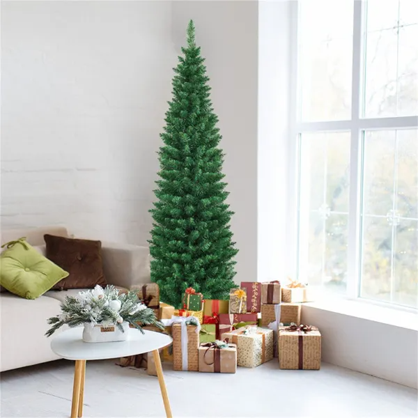6ft Slim Christmas Tree - Space-Saving Flocked Design with 400 Branches