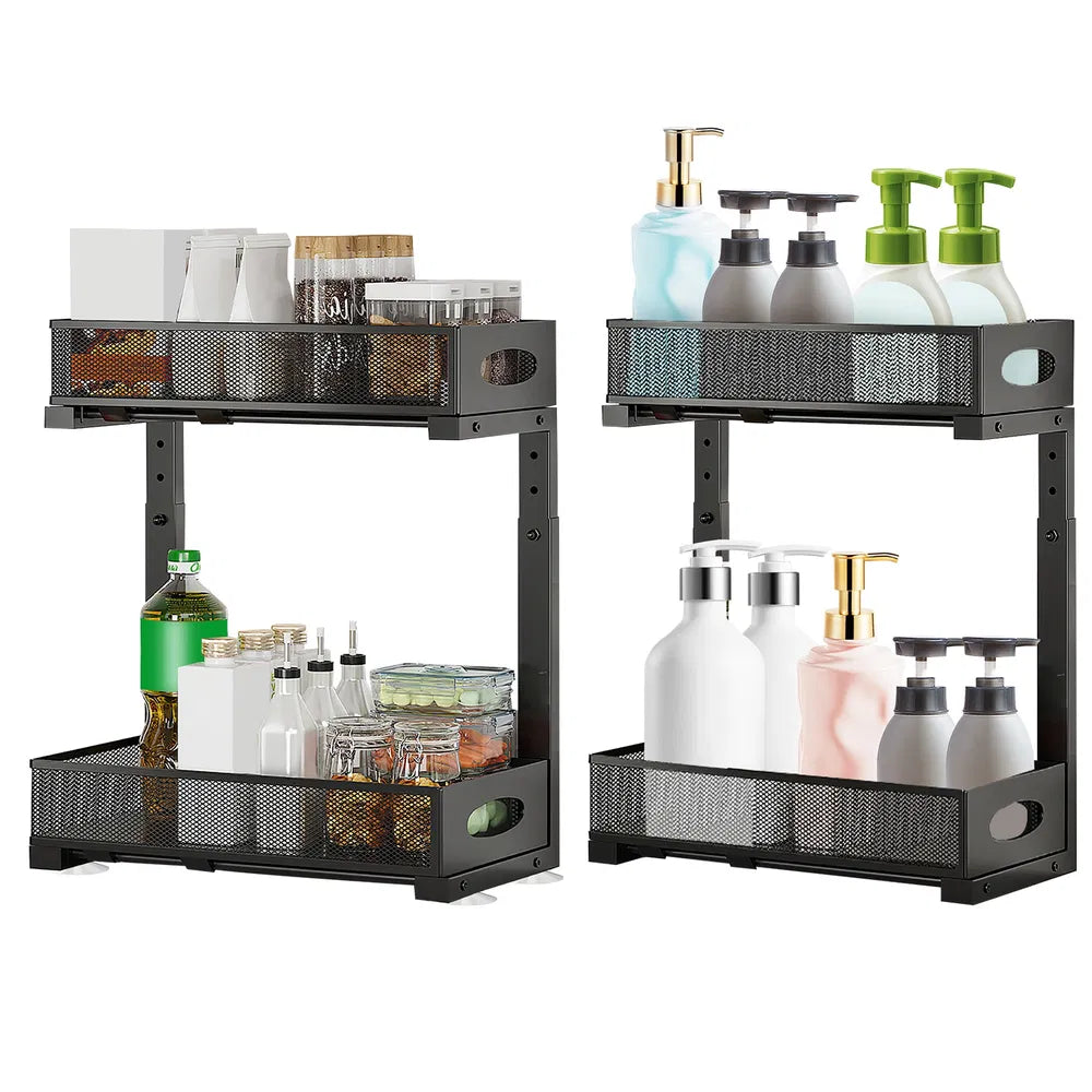 2-Tier Under Sink Organizer with Adjustable Sliding Baskets