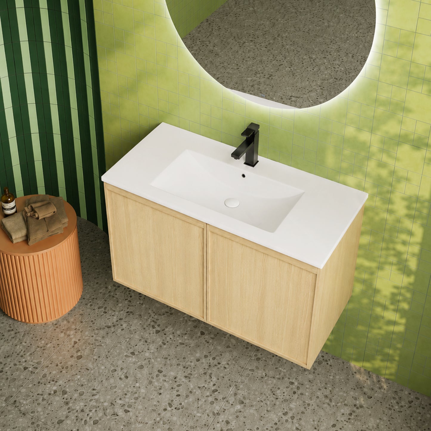 36" Wall-Mounted Bathroom Vanity with Sink - Light Oak