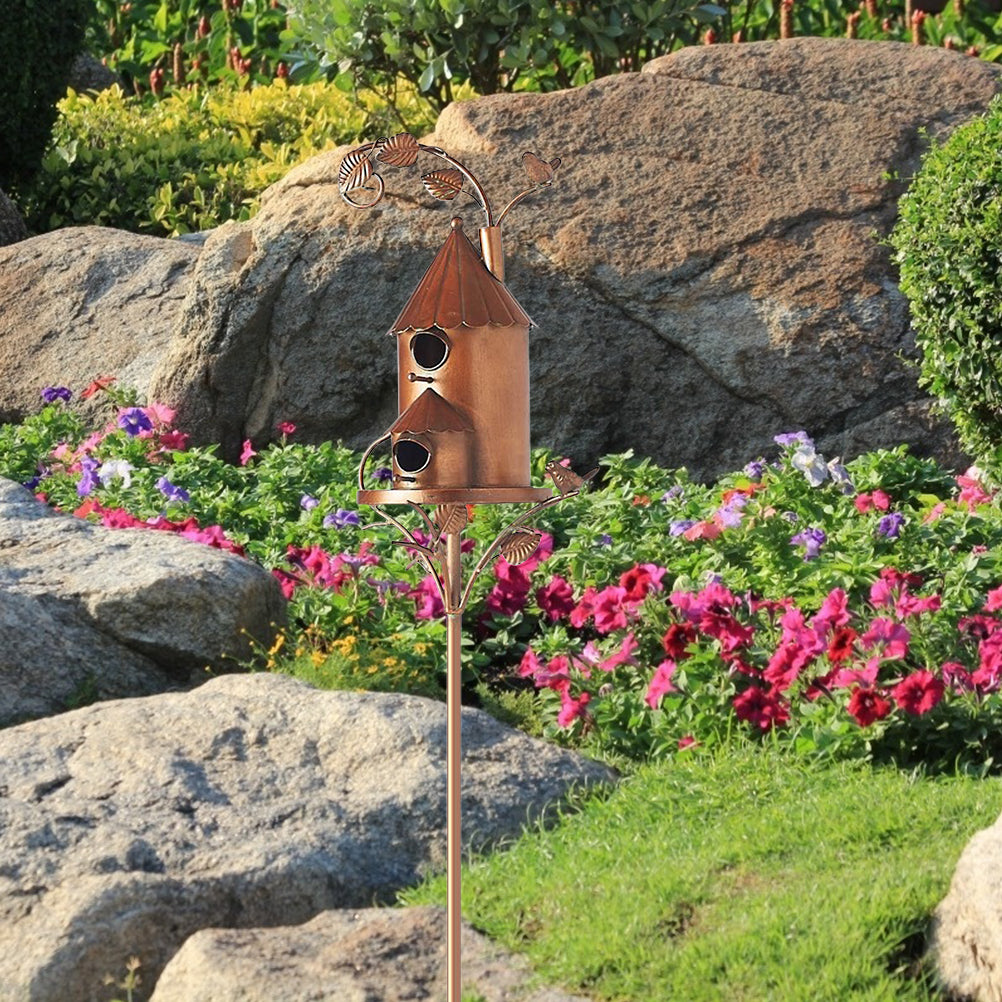 Metal Bird House with Stake - Durable Garden Decor