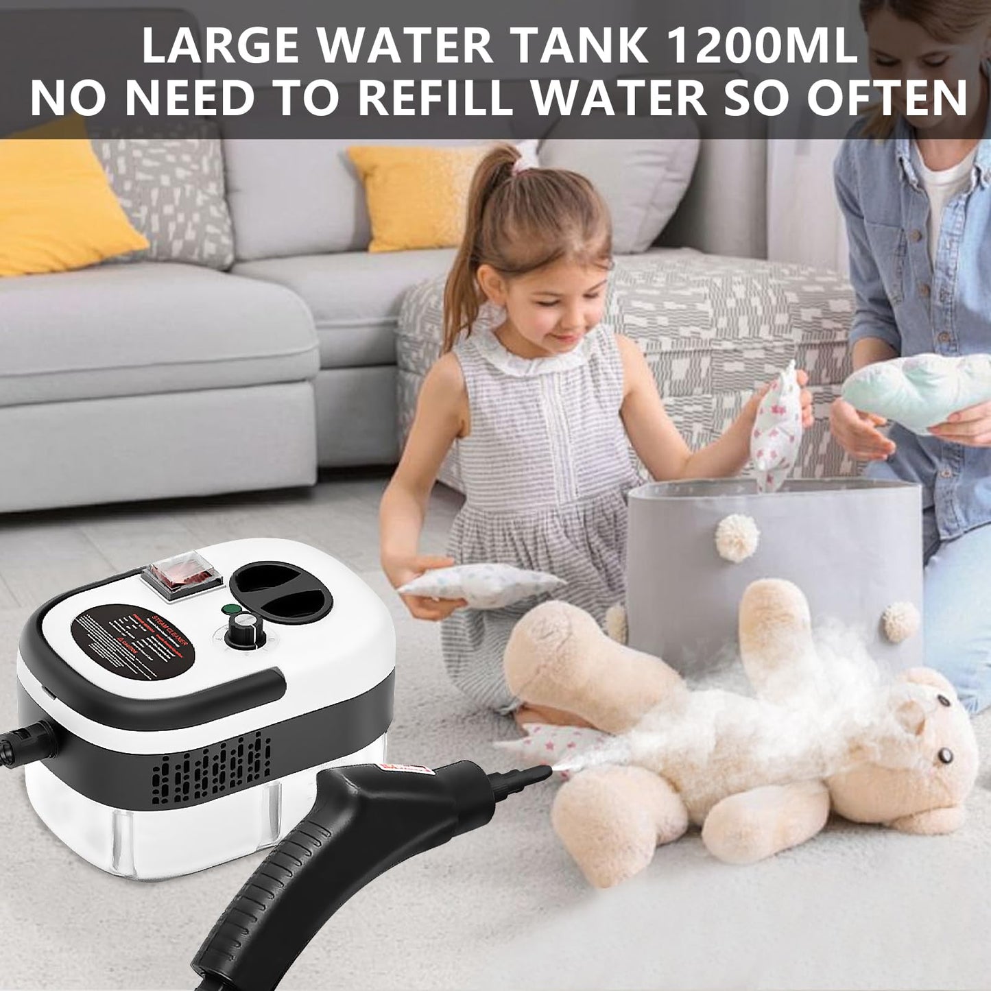 High-Power Handheld Steam Cleaner 2500W with 12 Attachments for Home & Car Cleaning