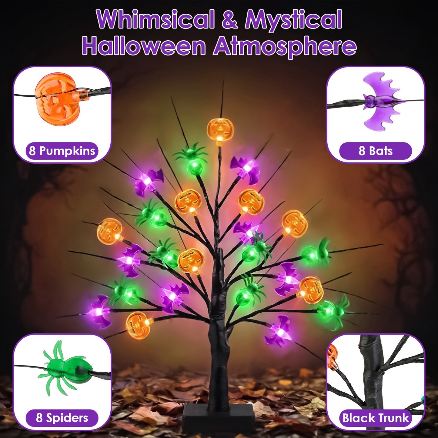 Lighted Halloween Trees - 2 Pack 1.97ft Adjustable Twigs with Timer