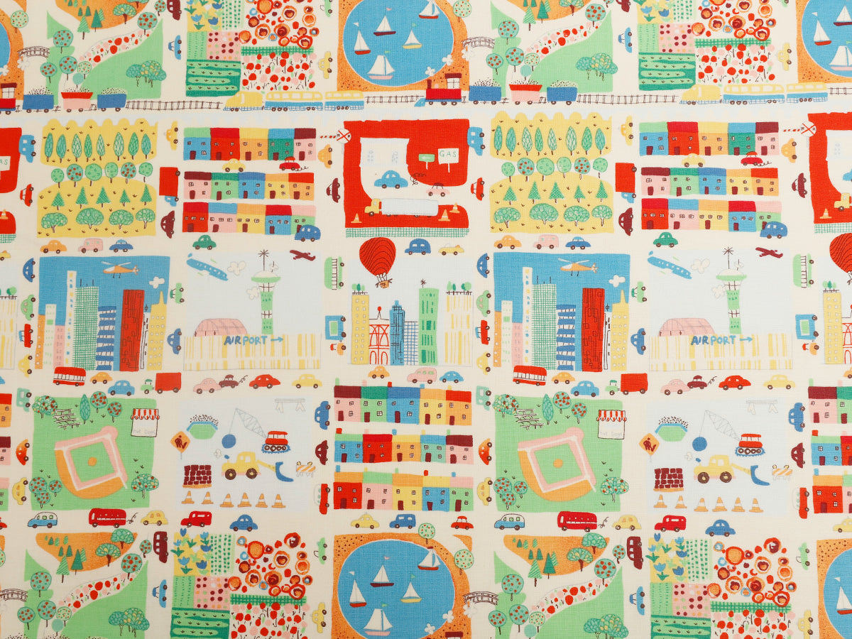 Cotton Fabric for Arts & Crafts - Cartoon Car & House Design, 45x110cm
