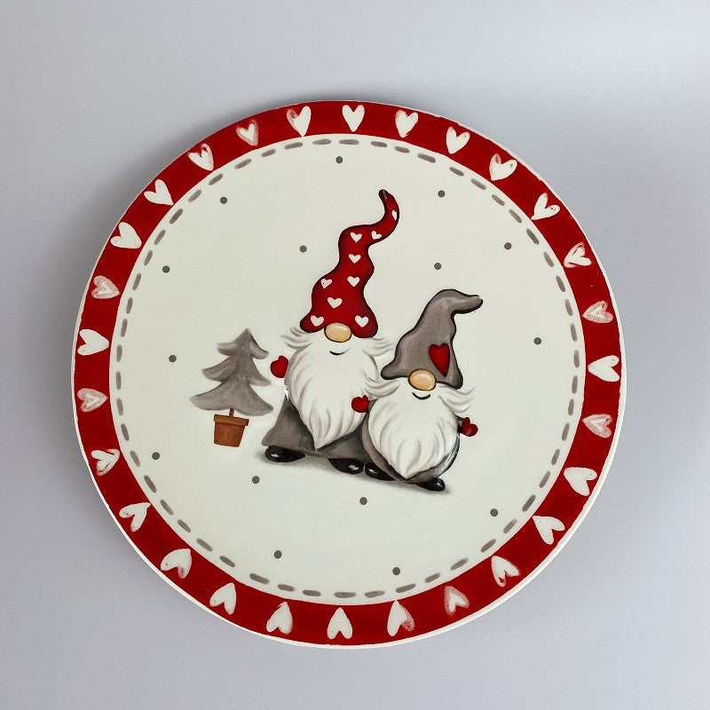 Round Christmas Ceramic Embossed Dish - Shallow Porcelain Tableware, Red
