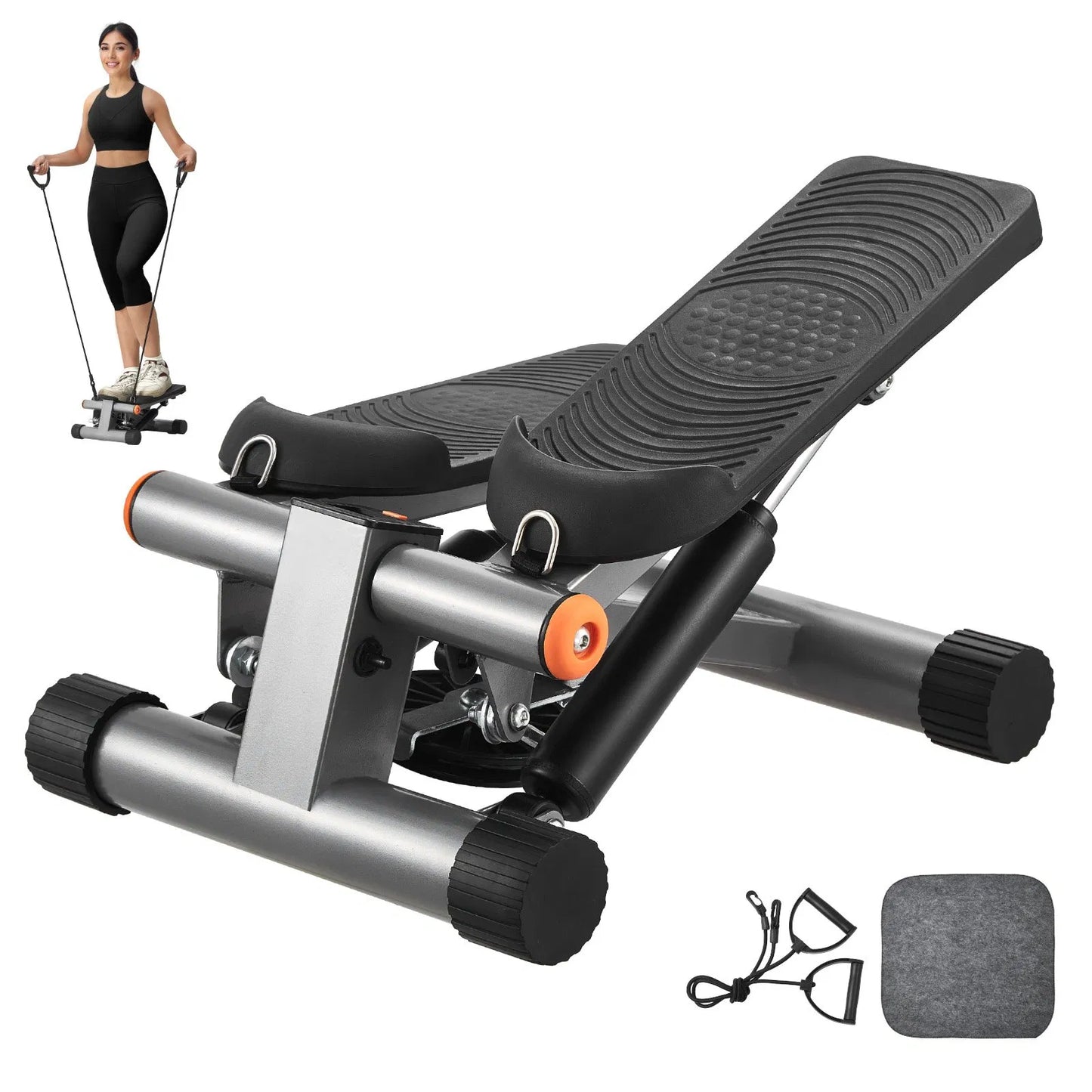 Mini Hydraulic Stepper with Resistance Bands for Home Exercise
