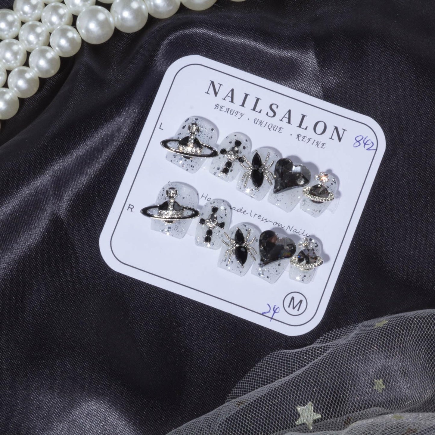 Midnight Stardust Short Press On Nails - Seamless Soft Gel Artificial Nails