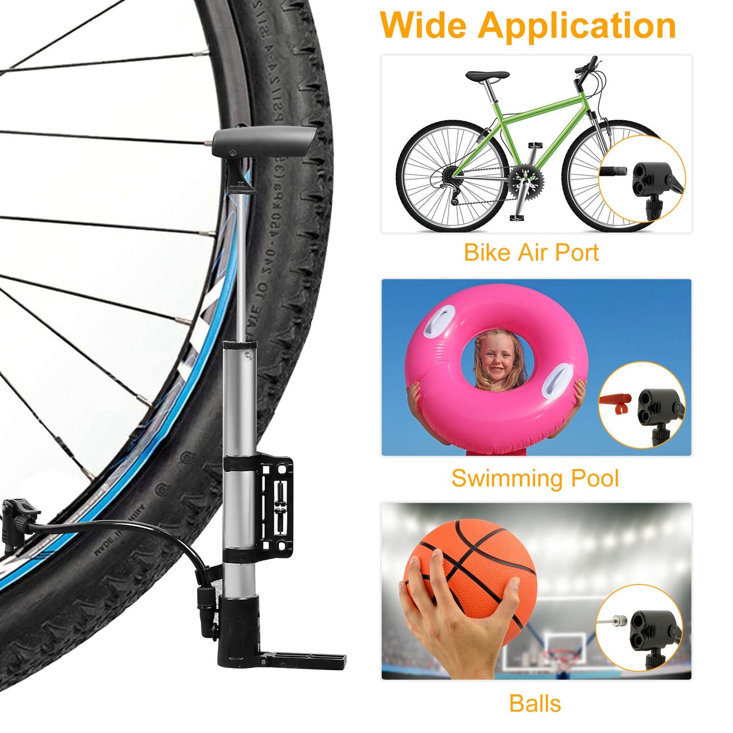 Portable Mini Bike Tire Inflator with Mounting Bracket - Silver